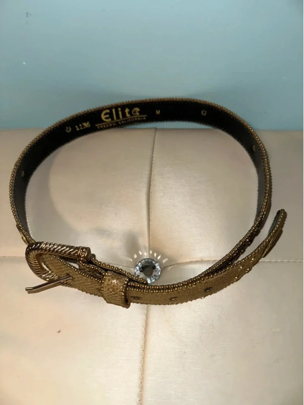 Vintage Elite Gold Fresno Glam Metallic 80s/90s Belt M USA